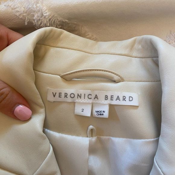 Veronica Beard Miller Dickey Faux Leather Jacket Blazer in Ecru - Size 2 - Picture 8 of 16